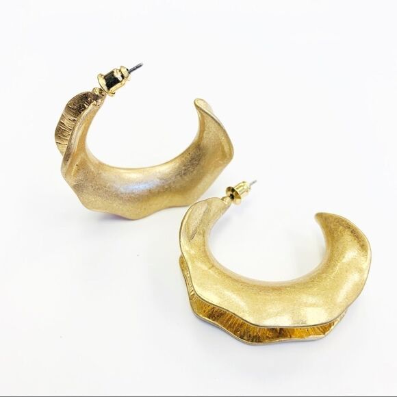 Gold Folded Metal Hoop Earrings - Picture 1 of 4